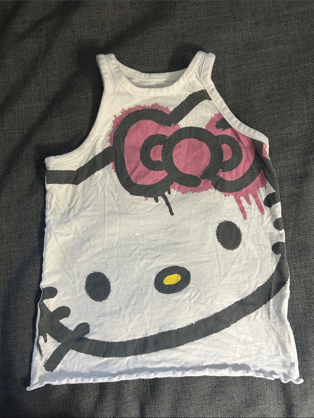 Hello Kitty White Tank Top with Pink Bow and Gray Graphic